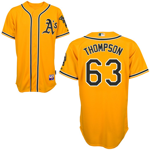 Taylor Thompson #63 MLB Jersey-Oakland Athletics Men's Authentic Yellow Cool Base Baseball Jersey